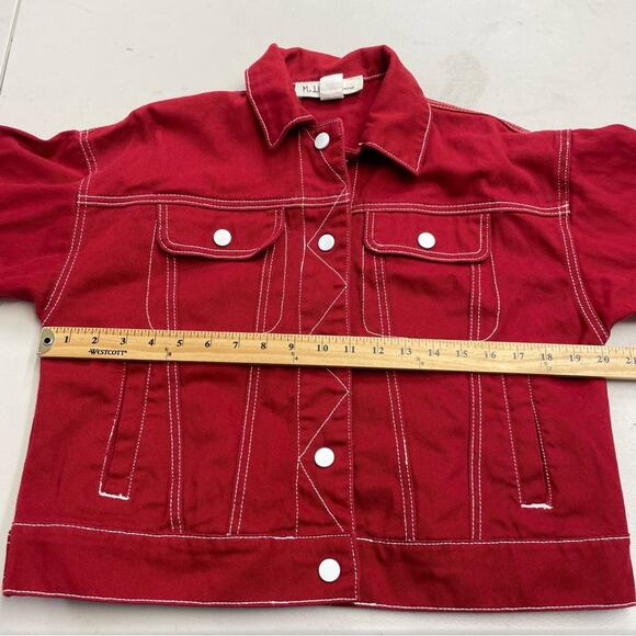 Madeline & Monroe red denim white contrast stitch jacket Small 80s - Picture 12 of 12
